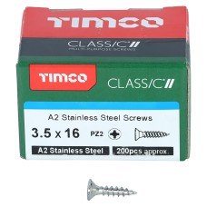 TIMCO Classic Pozi Countersunk Wood Screws - 3.5 x 16mm - A2 Stainless Steel - Pack of 200