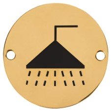 Hampstead Shower Door Sign - 75mm Diameter - Polished Brass