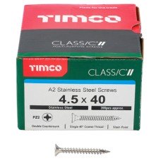 TIMCO Classic Pozi Countersunk Wood Screws - 4.5 x 40mm - A2 Stainless Steel - Pack of 200