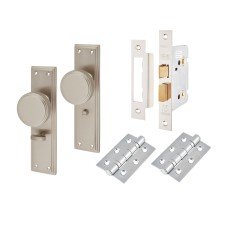 Hampstead Miller Knurled Bathroom Mortice Door Knob on Backplate Kit - 205 x 52mm - Satin Nickel Hampstead Miller Knurled Bathroom Mortice Door Knob on Backplate Kit - 205 x 52mm - Satin Nickel