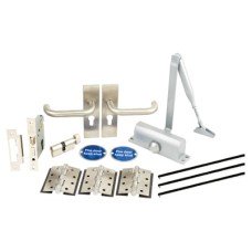 Light Duty Euro Lock Door Handle on Backplate Fire Door Kit - Size 3 - Push/Pull - Satin Stainless