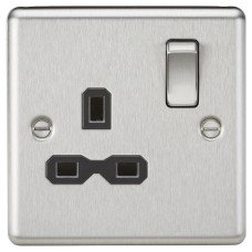 Knightsbridge 13A 1 Gang Double Pole Switched Socket - Brushed Chrome with Black Insert