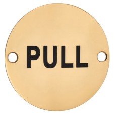 Hampstead Pull Door Sign - 75mm Diameter - Polished Brass