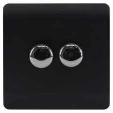 Trendi 150W 2 Gang 2 Way Screwless LED Rotary Dimmer Switch - Matt Black