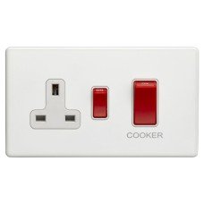 Eurolite Concealed 45A 2 Gang DP Cooker Switch & 13A Switched Socket - Matt White