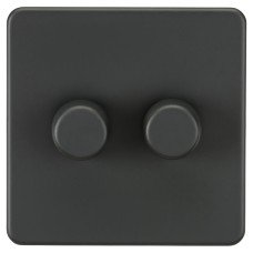 Knightsbridge 5 - 150W 2 Gang 2 Way Push On/Off Rotary Intelligent LED Dimmer Switch - Anthracite