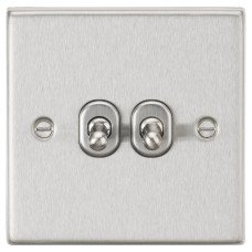 Knightsbridge 10AX 2 Gang 2 Way Toggle Light Switch - Brushed Chrome