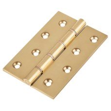 Double Phosphor Bronze Washered Butt Door Hinge - 100 x 67 x 3.5mm - Polished Brass - Pair