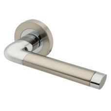 Excel Polished Chrome/Satin Nickel Door Handles on Round Rose - Roma Range 