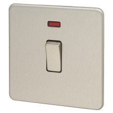 Knightsbridge 20A 1 Gang DP Screwless Flat Plate Appliance Switch with Neon - Brushed Chrome