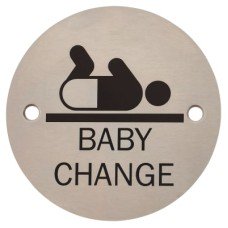Exel Baby Change Door Sign - 75mm Diameter - Satin Stainless Steel