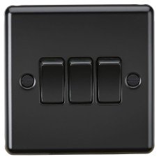 Knightsbridge 10AX 3 Gang 2 Way Round Edge Light Switch - Matt Black Knightsbridge 10AX 3 Gang 2 Way Round Edge Light Switch - Matt Black