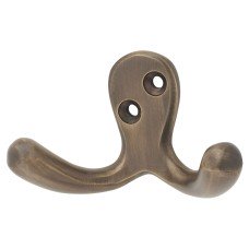 Alexander & Wilks Victorian Double Coat Hook - 30 x 24mm - Antique Brass