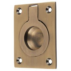 Exel Rectangular Flush Ring Cabinet Pull Handle - 63 x 50mm - Antique Brass