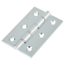 Double Phosphor Bronze Washered Butt Door Hinge - 75 x 50 x 2.5mm - Polished Chrome - Pair