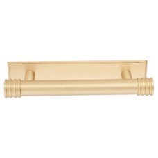  Frelan Hoxton Sturt Cabinet Handle on Rushton Backplate - 96mm Centres - Satin Brass