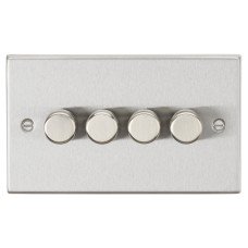 Knightsbridge 5-150W 4 Gang 2 Way Push On/Off Rotary Square Intelligent LED Dimmer - Brushed Chrome