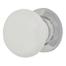Exel Porcelain Mortice/Rim Door Knob - 60mm Rose Diameter - White and Chrome 