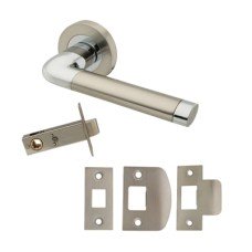 Excel Polished Chrome/Satin Nickel Privacy Door Handles on Round Rose - Roma Range