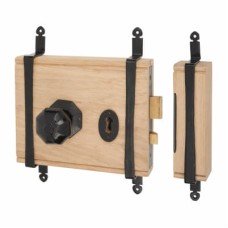 Elan Oak Box Door Lock - Antique Black Iron Knob