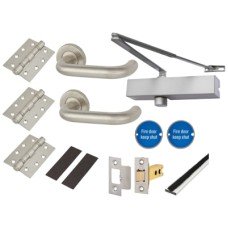 Medium Duty Latch Door Handle on Rose Fire Door Kit - Power Size 2-4 - Stainless Steel Medium Duty Latch Door Handle on Rose Fire Door Kit - Power Size 2-4 - Stainless Steel
