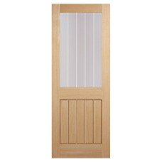 LPD Mexicano Half Light with Frosted Lines Unfinished Internal FD30 Fire Door - 1981 x 838mm - Oak