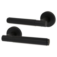Exel Matt Black Hexagonal Door Handles on Round Rose - Juno Range 