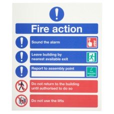 Exel Photoluminescent Symbolised Fire Action Notice Sign - 250 x 300mm - Rigid Plastic