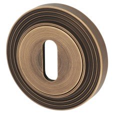Burlington BUR60 by Frelan Escutcheon with Reeded Rose - 53mm Diameter - Keyhole - Antique Brass
