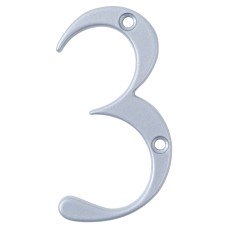 76mm Screw Fix Door Numeral - 3 - Premium Satin Silver