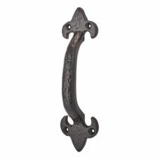 Olde Forge Fleur de Lys D-Bar Door Pull Handle - Screw Fix - 130mm Centres - Antique Black Iron
