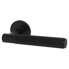 Alexander and Wilks Matt Black Reeded Door Handles on Round Rose - Spitfire Range 