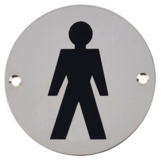 Exel Mens Toilet Door Sign - 75mm Diameter - Polished Stainless Steel