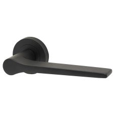 Jedo Matt Black Fire Rated Door Handles on Round Rose - Geo Range 