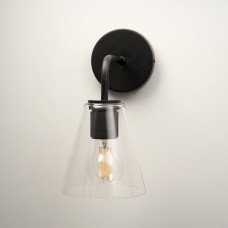 Exel Noord Knurled Indoor Wall Light - Matt Black Fittings and Hooded Clear Glass Shade 