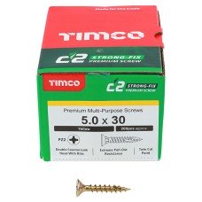 TIMCO C2 Strong-Fix Pozi Double Countersunk Wood Screws - 5.0 x 30mm - Yellow Zinc - Pack of 200