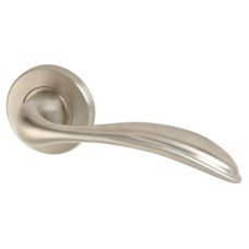 Exel Satin Stainless Steel Door Handles on Round Rose - Swept 3 Range 