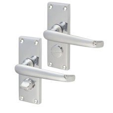 Exel Polished Chrome Victorian Straight Privacy Door Handle - Short Plate - 118 x 42mm