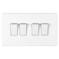 Eurolite Concealed 10A 4 Gang 2 Way Screwless Flat Plate Light Switch - Matt White