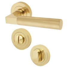 Hampstead Solid Brass Knurled Door Handle on Rose with Turn & Release - Polished Brass