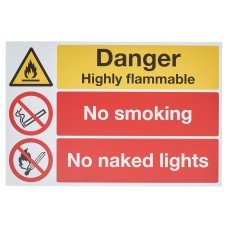 Exel Danger Highly Flammable/No Smoking/No Naked Lights Sign - 600 x 400mm - Rigid Plastic