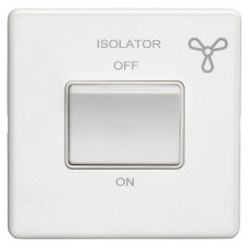 Eurolite Concealed 10A 1 Gang Screwless Flat Plate Triple Pole Fan Isolator Switch - Matt White 