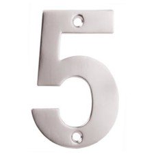 Exel 100mm Screw Fix Door Numeral - 5 - Satin Stainless Steel