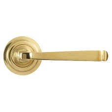 From The Anvil Polished Brass Door Handles on Round Art Deco Rose - Avon Range 