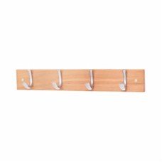 Exel Coat Hook / Robe Hook Rail - 450 x 70 x 15mm - 4 Hooks - Wooden Board with Satin Chrome Hooks