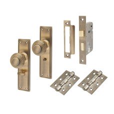 Hampstead Miller Reeded Bathroom Mortice Door Knob on Backplate Kit - 205 x 52mm - Antique Brass 