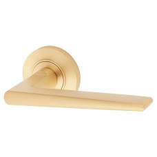 Burlington BUR10 Satin Brass Door Handles on Round Knurled Rose - Mayfair Range 