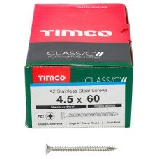TIMCO Classic Pozi Countersunk Wood Screws - 4.5 x 60mm - A2 Stainless Steel - Pack of 200