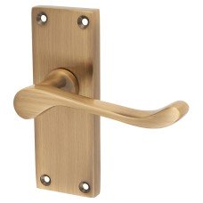 Exel Antique Brass Victorian Scroll Latch Door Handle - Short Plate - 118 x 42mm