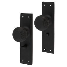 Hampstead Miller Reeded Mortice Door Knob on Backplate - Bathroom - 205 x 52mm - Matt Black 